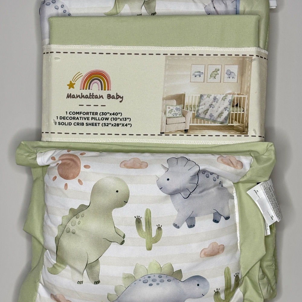 Dinosaur Comforter Set - Green and White